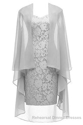 Two-Piece Grey Lace Short Mother of the Bride Dress